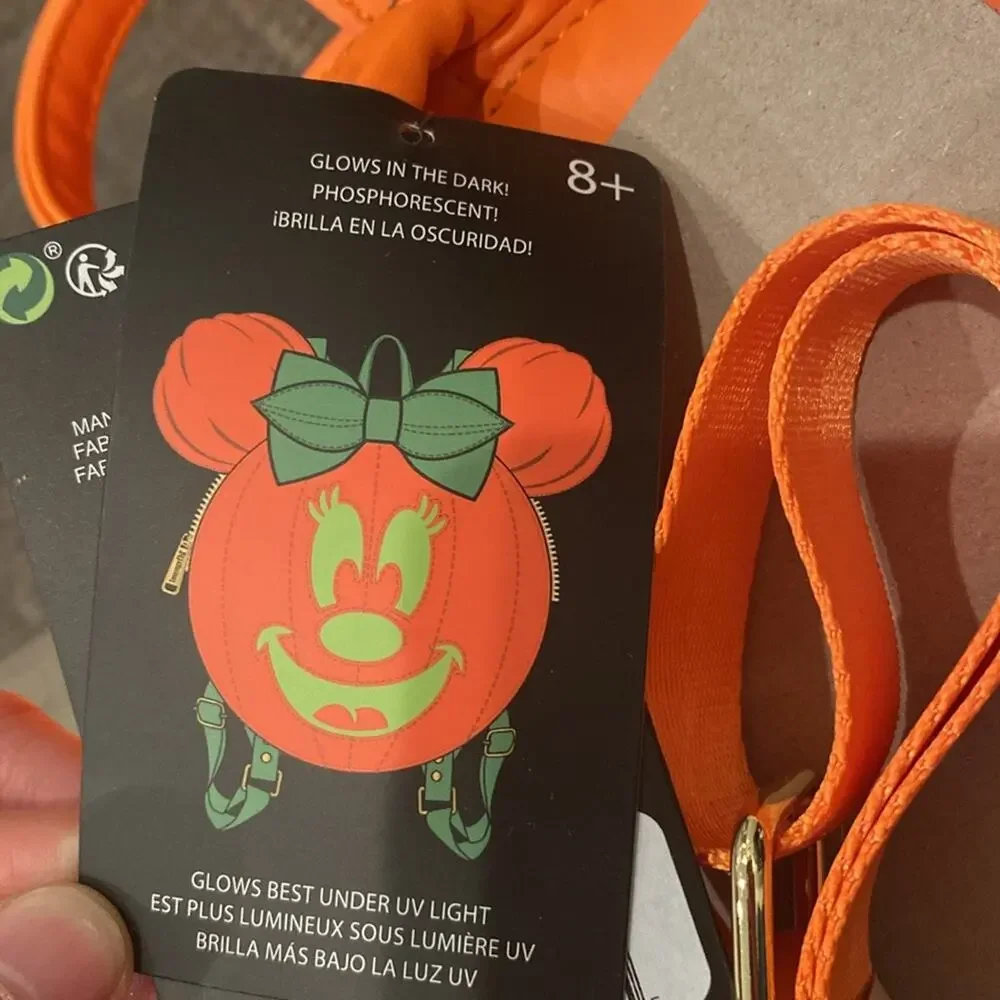 NWT Loungefly Disney GLOW FACE Minnie Pumpkin Backpack